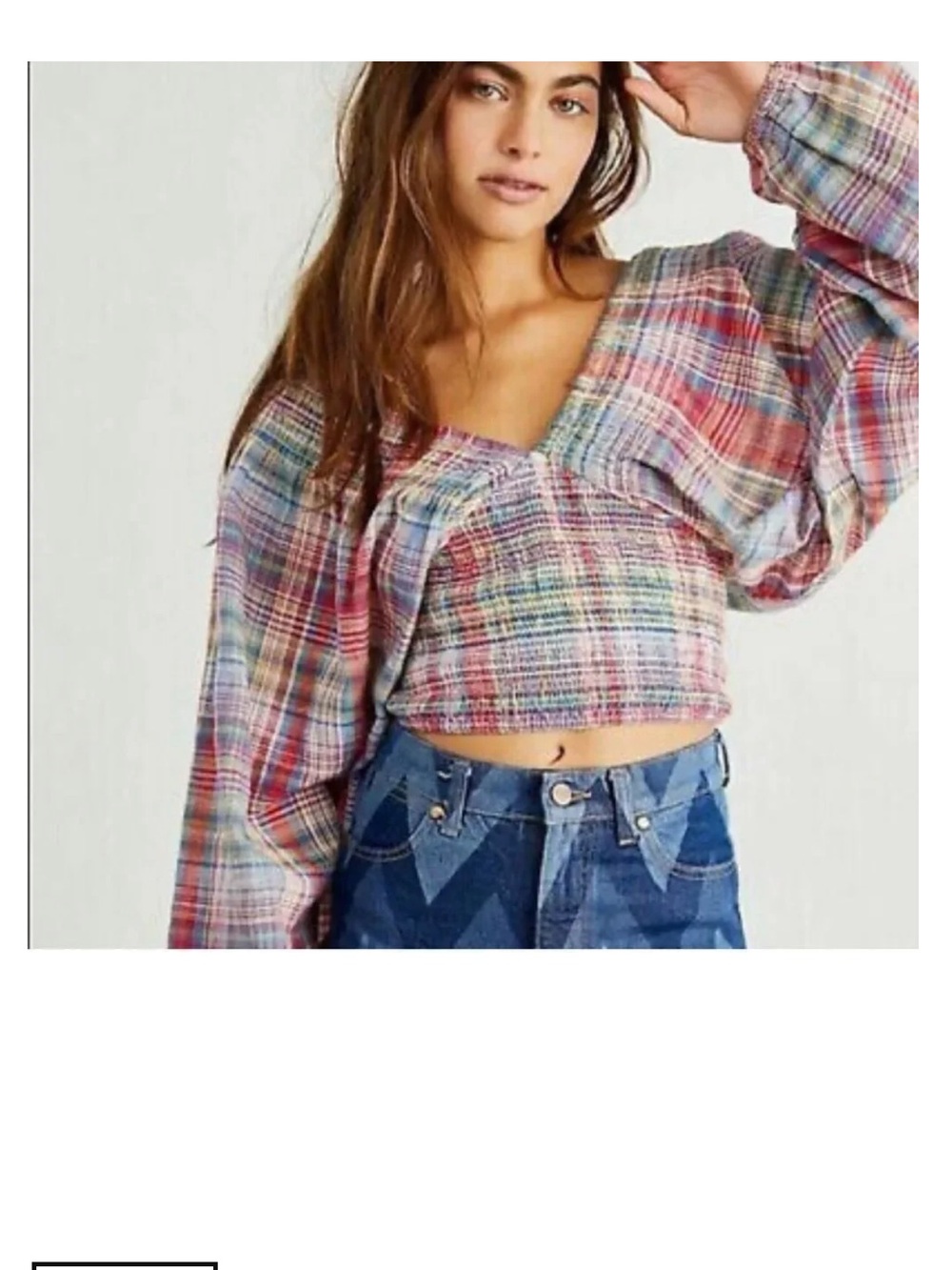 Free People Marlena Plaid V Neck Top